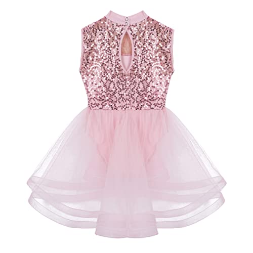 Hularka Kids Girls Sleeveless Irregular Dance Ice Skating Dress Mock Neck Sequins Gymnastics Ballet Dance Leotard Dress Pink 14 Years #TOP3
