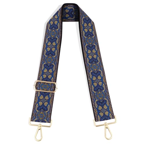 Image of TULOBI Vintage Embroidery Purse Strap Replacement Crossbody forHandbags Women, 2 inch Wide Guitar Strap for Purses Crossbody, Adjustable 31-56 inches Bag Strap (Blue)