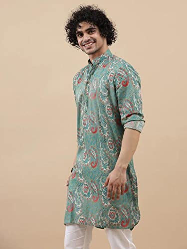 Image of Leriya Fashion Men's Kurta | Rayon Printed Kurta for Men | Chinese Collar Long Sleeves | Straight Knee Length Kurtas | for Festival | Function | Occasion Wear Fancy Kurta for Boys