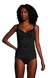 Lands' End Womens Chlorine Resistant Underwire Wrap Tankini Top Black Dd-Cup 14