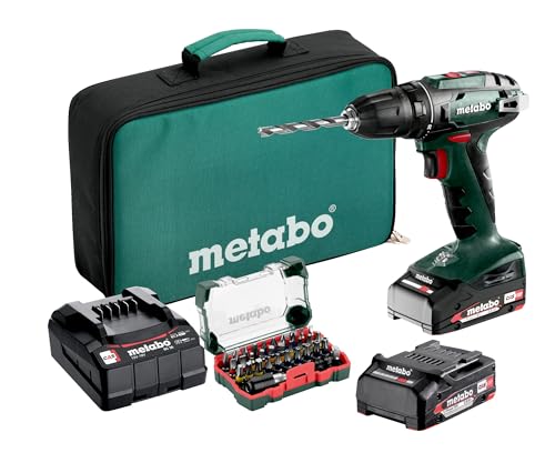 Metabo Akku-Bohrschrauber BS 18 – 602207930 – 18 V – Mit 32-teiliger Bit-Box – Inklusive zwei Akkus und Ladegerät