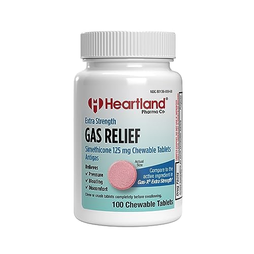Heartland Pharma Simethicone 125mg Chewable Tablets | Gas Relief Pills | Cherry-Flavored | Fast-Acting Antigas Supplement | Made in the USA | 100 Count
