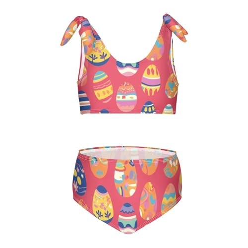 Easter Eggs Pattern Holidays Girl 2 Piecing Kids Bikini Set Scoop Neck Swimsuits Swimwear Adjustable Strap