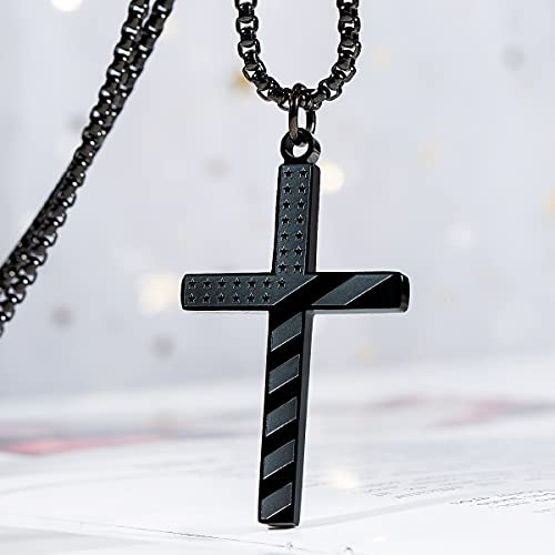 Wolentty Stainless Steel American Flag Cross Necklace Engraved Religious Philippians 4:13 Pendant Jewelry For Men - Black #TOP3