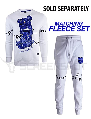 Screenshot-P1122 Mens Hip Hop Premium Classic Fit Urban Fleece Pants - Paisley Bear Head Animation Street Fashion Sweatpants-White-Medium #TOP3