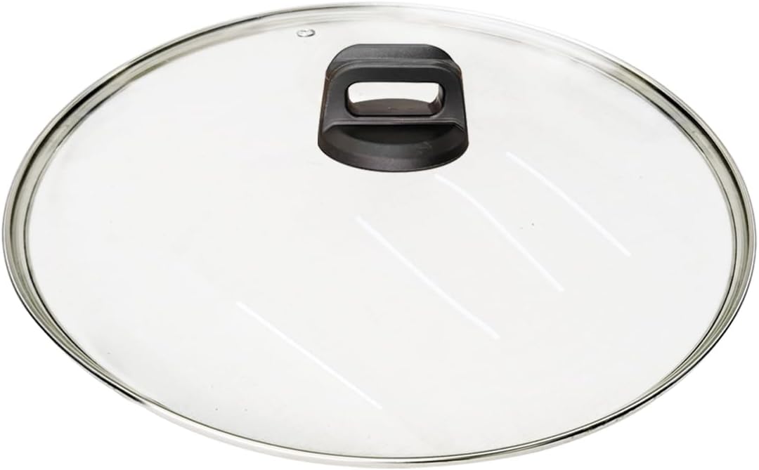 Glass Lid with Stainless Steel Rim, Replacement Cover for Pans and Pots, Silvery, Dishwasher Safe, Microwave Safe with Black Knob (9.5 Inch)