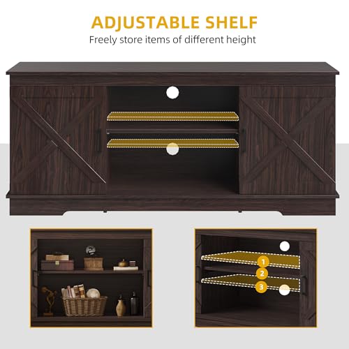 DWVO Farmhouse TV Stands for Living Room, Entertainment Center with Storage, TV Stand for 65 Inch TV with Double Barn Doors & Storage Cabinets, Rustic TV Cabinet Media Console, Espresso