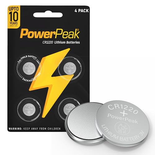 Power Peak CR1220 Battery - 3V Lithium Coin Cell Button Batteries - Suitable for Car Key Fob Kitchen Scale Watch Remote Control Toys - CR 1220 DL1220