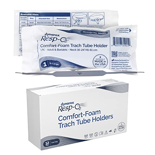 Dynarex Comfort-Foam Tracheostomy Tube Holder - with Soft Foam Tube Padding & Secure Hook & Loop Closure, Supports & Stabilizes Airflow - Tracheostomy Supplies - Box of 12 (X-Large)