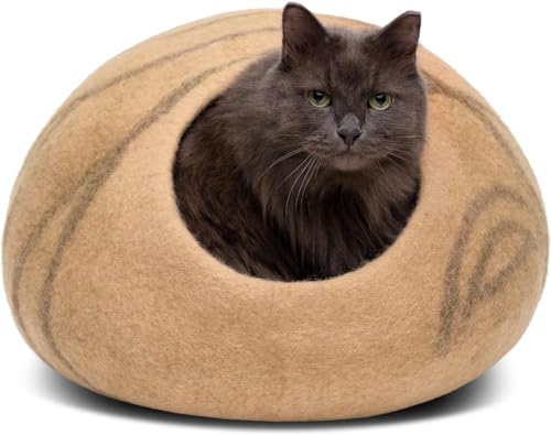 Image of MEOWFIA Cat Cave - Premium Felt Cat Bed Enclosure for Indoor Cats, Handmade Merino Wool (Beige, Large)