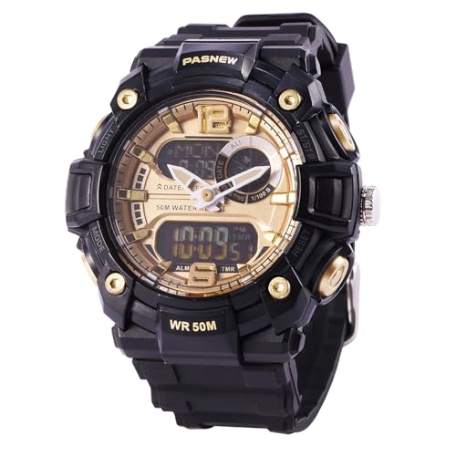Image of PASNEW Boys' Watches - Dual Display, Large Dial Sport Watch, Black Outdoor Watch for Boys & Teens - Waterproof