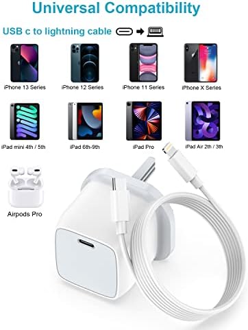 iPhone Fast Charger Plug and Cable 2M[Apple MFi Certified], 20W Fast iPhone Charger Plug and Cable 2M,USB C Plug Charger Adapter with Lightning Cable for iPhone 14 Pro Max/Plus 13 12 11/XS/XR/X/iPad