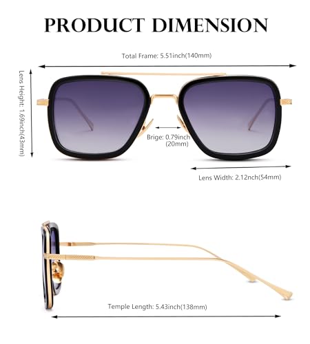 Image of Tony Stark Polarized Sunglasses for Men - Women Vintage Aviator Square Metal Frame Iron Man Edith Glasses