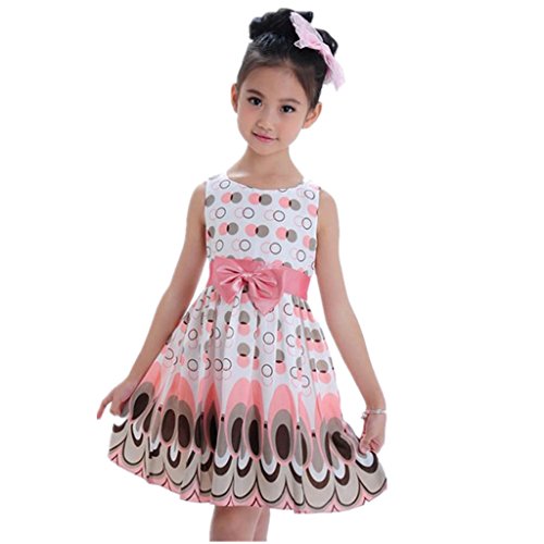 PAOLIAN Vestido Sin Mangas del Partido del Vestido del Pavo Real De La Burbuja De La Correa del Arco De Las Muchachas De Los Cabritos (3-4Y, Rosada)