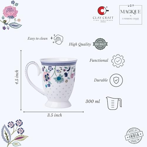 Image of Clay Craft x Magique by The Wishing Chair : Indigo Chintz - Coffee Mug | 300 ml | Handcrafted Floral Cup | Elegant Lightweight Coffee Mug | Microwave & Dishwasher Safe | Milk Mug