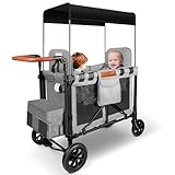 Badovinci Bollerwagen für 2 Kinder Faltbar mit Dach,5-Punkt-Gurt,Bollerwagen mit Sitz,Handwagen Transportwagen