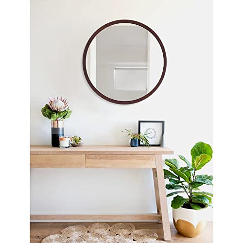 Circular Wall Mirror Round Mirror For Bathroom, Mirror Decor Circle For Wall Wood Frame Make Up Walnut Brown Mirror For Farmhouse Living Room, Bedroom, Dorm Decorative #TOP2