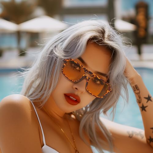 FEISEDY Retro 70s Aviator Sunglasses for Women Men Trendy Flat Square Frame UV400 Sunglasses B01742