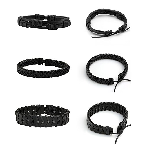 MILAKOO Braided Leather Bracelet for Men Women Cuff Wrap Bracelet Adjustable Black and Brown3