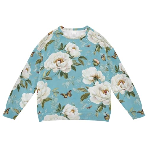 JUNZAN Vintage Peony Turquoise Little Girls Sweatshirt Hoodie Long Sleeve Tops Clothing Shirts Party 4T