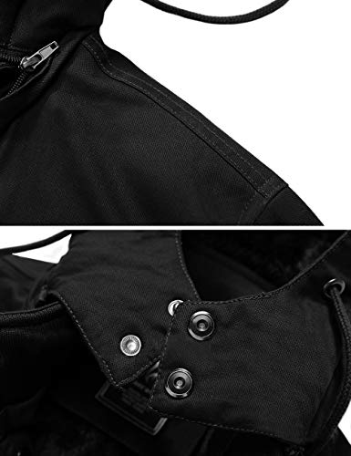 Jaqueta cargo masculina EKLENTSON com forro térmico de lã grossa e capuz removível, Preto, X-Large
