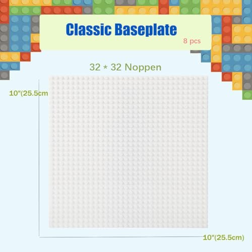 Guihumz 8 Platten-Set Bauplatte Kompatibel mit Meisten Marken,Classic Bausteine Grundplatte,Kompatibel mit All Major Brands and Activity Table,25.5 * 25.5cm, Weiß Grundplatte