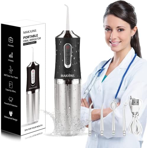 MAKJUNS Water Flosser Cordless Teeth Cleaner with 3 Modes 4 Jets Rechargeable IPX7 Waterproof Dental Oral Irrigator for Travel Home Braces(Ivory Black) - Thumbnail 6