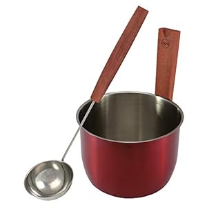 LUMO Edelstahl 5L Sauna Kübel mit Kelle, Sauna Zubehör Set Rot mit Holzgriff – Saunakübel Set