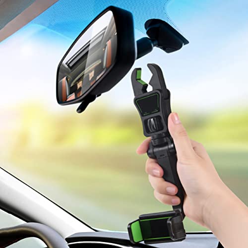 Mrisata Vehicle Rearview Mirror Mobile Phone Holder Mount Universal Smartphone Adjustable Telescopic Mobile Phone Bracket, Rear View Mirror Phone Holder, Rotatable and Retractable