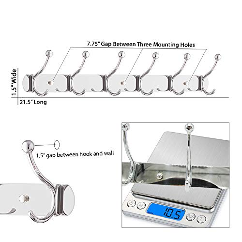 Double Hook Coat Rack | Christmas Gift Decor Hut Silver 6 Piece Double Hook Coat Rack For Coats, Hats, And More. | Wall Mount With Screws And All Tools Included | Polished Nickel- Great For Hallway Or Any Room #TOP1
