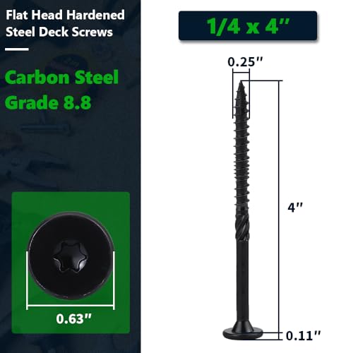 40 Tornillos para madera RoyceMart 1/4 x 4 pulgadas Pack resistente, cabeza plana, sistema Torx, punta autoperforante, revestimiento epoxi negro miniatura 2
