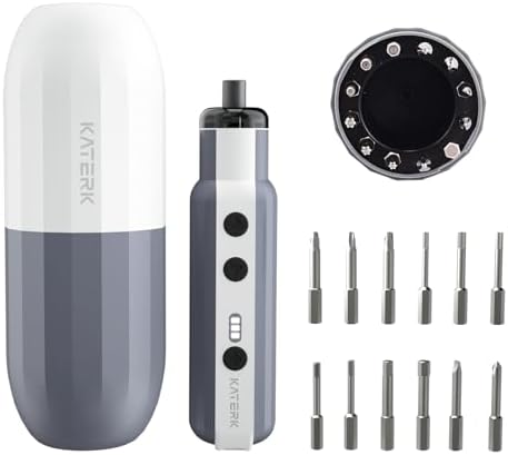 Katerk Electric Screwdriver Set 4v Rechargeable, Cordless Screwdriver 12 S2 Steel Bits, 1500mah USB-C, 3 Torque Settings & Led Light, Portable Power Screw For Furniture Assembly Diy Repair - White