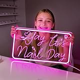 Yay It's Nail Day Neon Sign, Pink Neon Sign with 3D Carving Butterfly，Nails Neon Signs for Wall Decor, Bedroom - 3-Mode Dimmable USB Powered Salon Decor, Gifts for Nail Tech 16x8.8 Inches