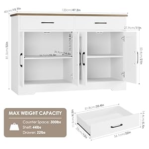 HOSTACK Buffet Cabinet, 47.2" Coffee Bar Cabinet with Drawers and Shelves, Modern Farmhouse Kitchen Sideboard Buffet with Doors, Wood Storage Cabinet for Living Room, White/Rustic Brown HOSTACK Buffet Cabinet 472 Coffee Bar Cabinet with Drawers and Shelves Modern Farmhouse Kitchen Sideboard Buffet with Doors Wood Storage Cabinet for Living Room WhiteRustic Brown