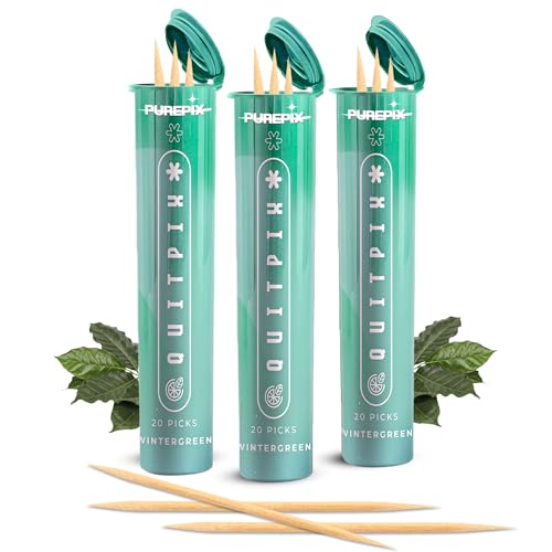 QuitPix Flavored Toothpick - Extra Thick Boosting Flavored Toothpicks with L-Theanine & NAC, to Help Quit Smoking - Oral Fixation - Nicotine Free - Kosher Natural Wintergreen (3 Pack) Made in USA