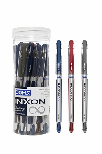 Image of Doms INXON Jar | Soft Rubbeer Grip Pen |0.7mm Point Size | Jar Of 20 pc |Blue-15,Black -3, Red-2