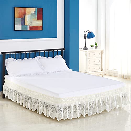 Lmaray Home Wrap Around Elastic Lace Bed Skirts Bed Wrap Easy Fit Dust Ruffle Bedskirt 14 Inch Drop Dust Ruffle Adjustable cover