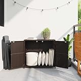  Frdhee Poubelle de Rangement d\'extérieur,Armoire de rangement de jardin marron 83x45x76cm résine tressée,Malle Metallique pour Mobilier de Jardin Coussins, Outils de Jardinage