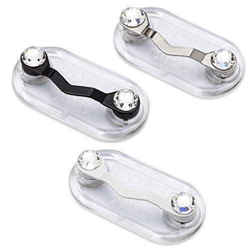 Readerest Magnetic Glasses Holders with Crystals for Women (3 Pack) Eyeglasses Clip for Readers & Sunglasses Nurse Badge Holder Made in America (Stainless Steel Black & White)