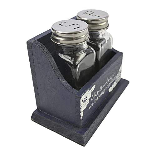 Blue Floral Glass Salt And Pepper Shakers In Wood Box #TOP3