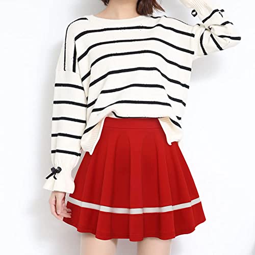 Image of FRAULEIN Girl's /Women's Classic Stretchy All Time Trendy Striped Solid Skater Skirts with Attached Inner Shorts