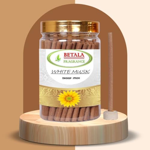 Image of Betala Fragrance White Musk Dhup Batti for Puja, 200 Gm Bamboo Less & Charcoal Free Dhoop Sticks for Pooja with Holder Stand (70-80 Stick) | dhupkathi | | doopsticks | | doopam | (200 Gm) (White Musk)