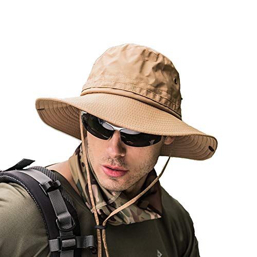 Fishing hat Wide Brim Sun Protection Hat with Breathable Safari hat and Fisherman hat Hiking Hats for Man Woman (Khaki)