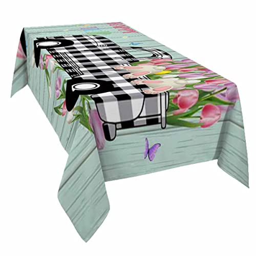 Tulip Tablecloth Waterproof for SquareRoundRectangle Table Cloth 54x108 in Spring Easter Bunny Butt Plaid Car Rustic Blue
