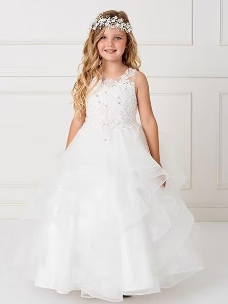 Flower Girl Dress Tulle Pageant Dresses for Girls Lace Appliques First Communion Dresses Kids Party Ball Gowns3