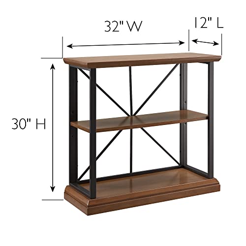 Image of Leick Home Finnick Mixed Metal Bookshelf, Wood, Gray Steel, 2 Shelves, Easy Assembly, Freestanding Bookcase for Living Room or Office, Industrial Design, 32 in W x 30 in H x 12 in D, Item 11832-WLGM