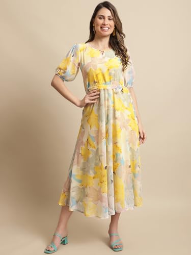 Image of Tee Projekt Women's Georgette Maxi Dress| Digital Print Floral Printed Western Ethnic Gown |Maxi Dress Casual Wear