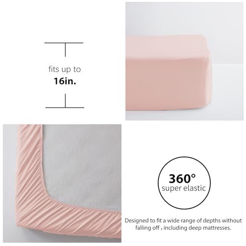 Image of Zzlpp Twin Comforter Set - 5 Pieces, Pink Seersucker Bed in a Bag with Comforter, Pillow Sham, Pillowcase, Flat Sheet, Fitted Sheet