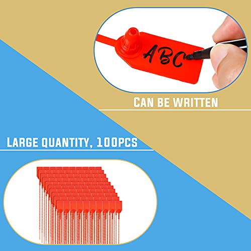 100 Pieces Plastic Tamper Seals 250 mm Self-Locking Tie Tags Red Security Seals Disposable Safety Pull Tie for Home Office Garage Workshop Fire Extinguishers