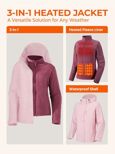 ORORO Women's 3-in-1 Heated Jacket with Waterproof Shell and Heated Fleece Liner, Fleece Heated Jacket with Battery2
